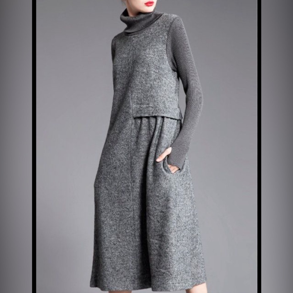 STYLEWE MISSLOOK FANNY WIZ Turtleneck Shift Wool Casual Sweater Dress 6 gray NEW